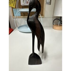 Wooden Hand carved Crane Figurines, Mid Century‎ Modern, Decorative 7"
